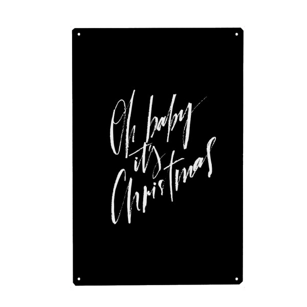 Metall Poster "Oh Baby It's Christmas" artboxONE - Schwarzweiß,Weihnachten