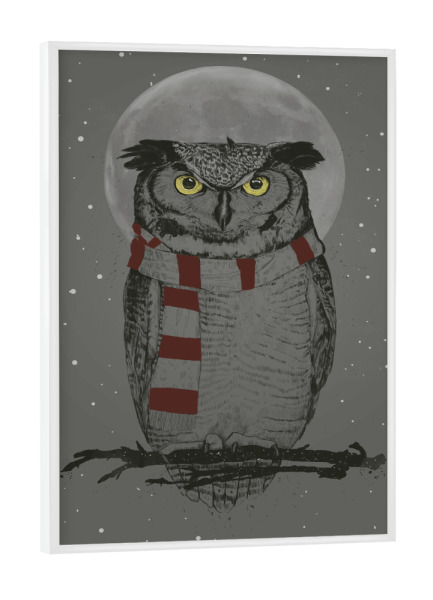 Poster mit weißem Rahmen "Winter owl" artboxONE - Tiere,Schwarzweiß,Weihnachten - Winter,Owl,Moon,Scarf,Cold,Christmas,Midnight