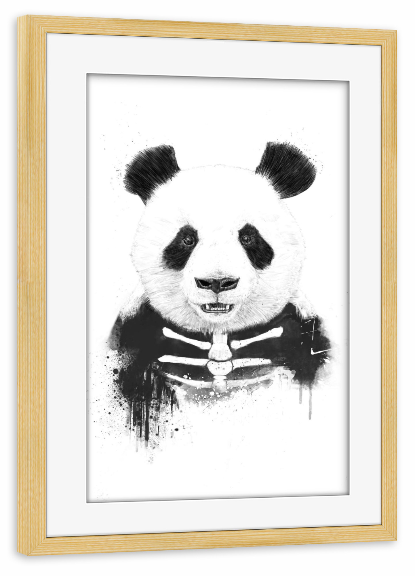 Poster mit Rahmen kiefer "Zombie Panda" artboxONE - Schwarzweiß,Männer,Halloween - Zombie,Panda,Halloween,Scary,Animal,Bear