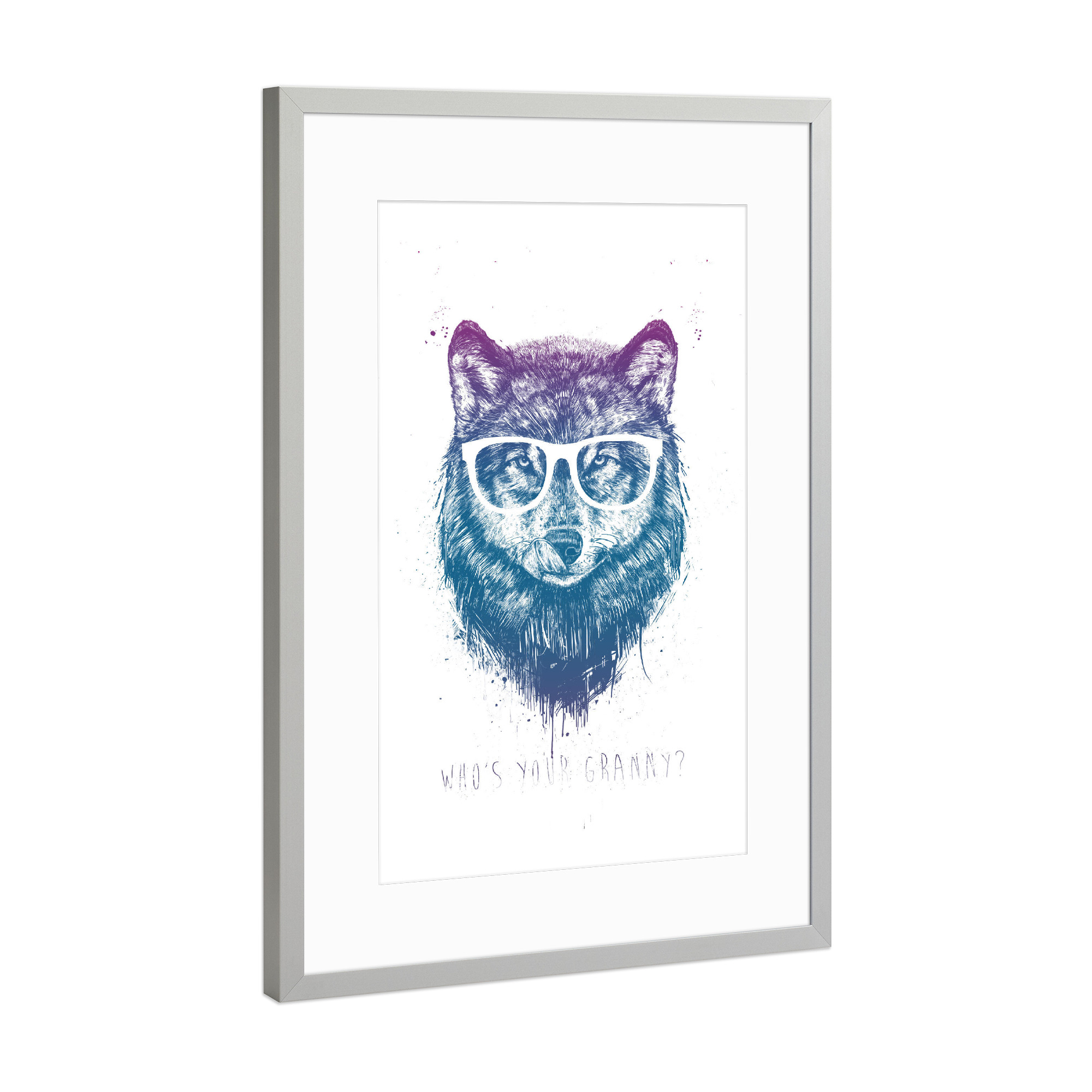Poster mit Rahmen Silber "Whos your granny" artboxONE - Tiere,Lustig - Wolf,Granny,Rotkäppchen,Red riding hood,Fairy tale