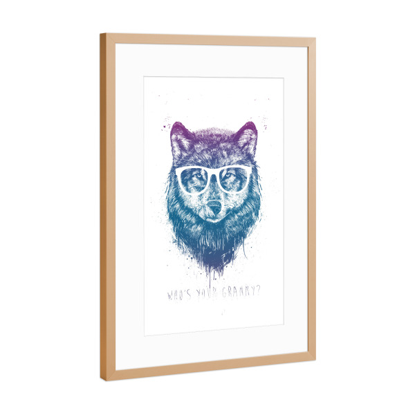 Poster mit Rahmen Kupfer "Whos your granny" artboxONE - Tiere,Lustig - Wolf,Granny,Rotkäppchen,Red riding hood,Fairy tale