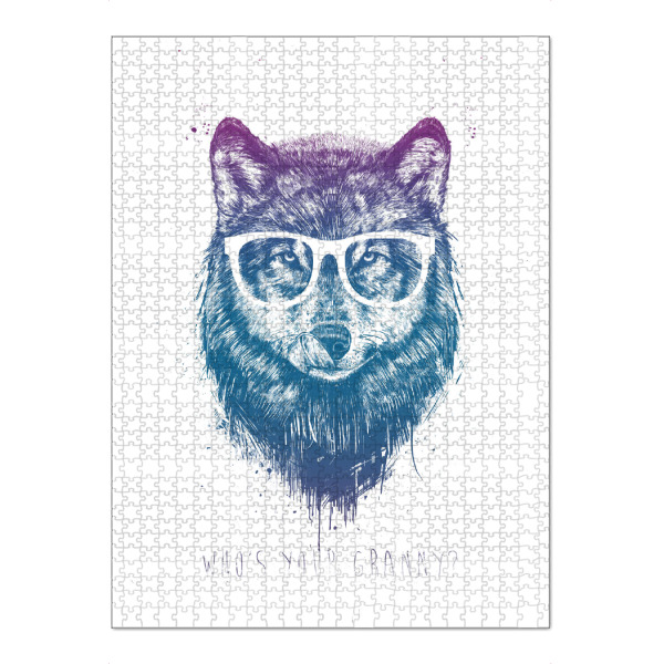 Puzzle Ravensburger "Whos your granny" artboxONE - Tiere,Lustig - Wolf,Granny,Rotkäppchen,Red riding hood,Fairy tale - Bild wolf