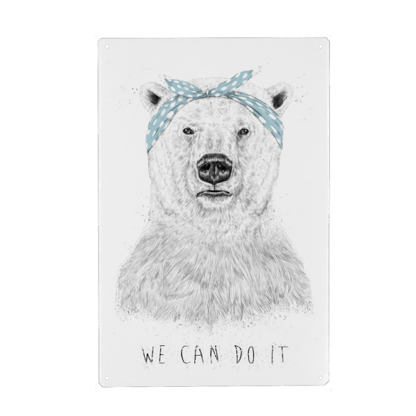 Holzbild "We can do it" artboxONE - Tiere,Schwarzweiß,Für Mama,Lustig - Bear,Polar,Antartik,Antartic,Winter,Cold,Scarf,Cute