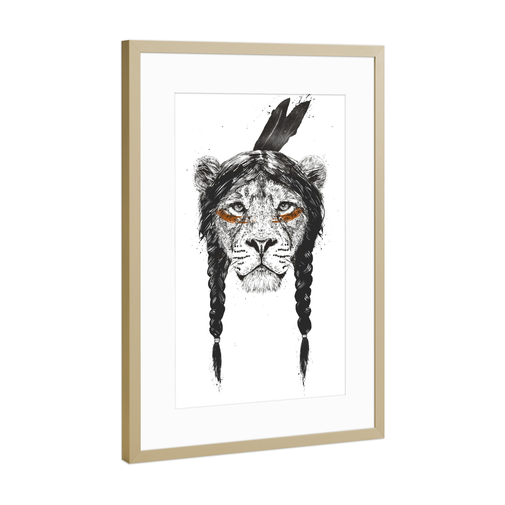 Poster mit Rahmen Gold "Warrior Lion" artboxONE - Tiere,Schwarzweiß,Männer,Festivals - Warrior,Lion,Jungle,Wild,Wild life,Fight,Male thing,Bad boy