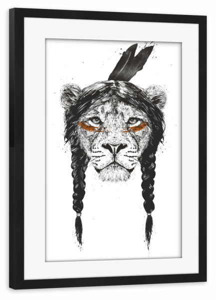 Poster mit Rahmen schwarz "Warrior Lion" artboxONE - Tiere,Schwarzweiß,Männer,Festivals - Warrior,Lion,Jungle,Wild,Wild life,Fight,Male thing,Bad boy