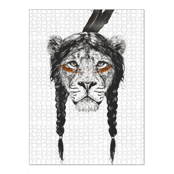 Puzzle Ravensburger "Warrior Lion" artboxONE - Tiere,Schwarzweiß,Männer,Festivals - Warrior,Lion,Jungle,Wild,Wild life,Fight,Male thing,Bad boy