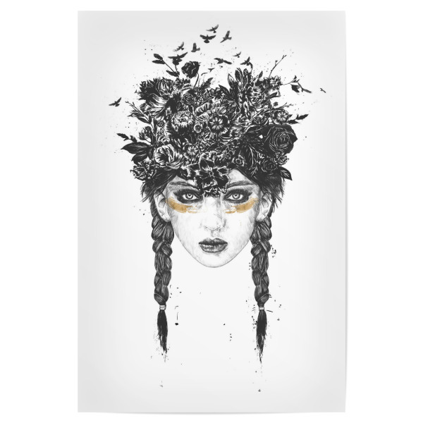 Poster 30x20 cm "Summer queen" artboxONE - Schwarzweiß,Festivals - Flower,Girl,Flower girl,Hipster,Fashionista,Summer,Queen