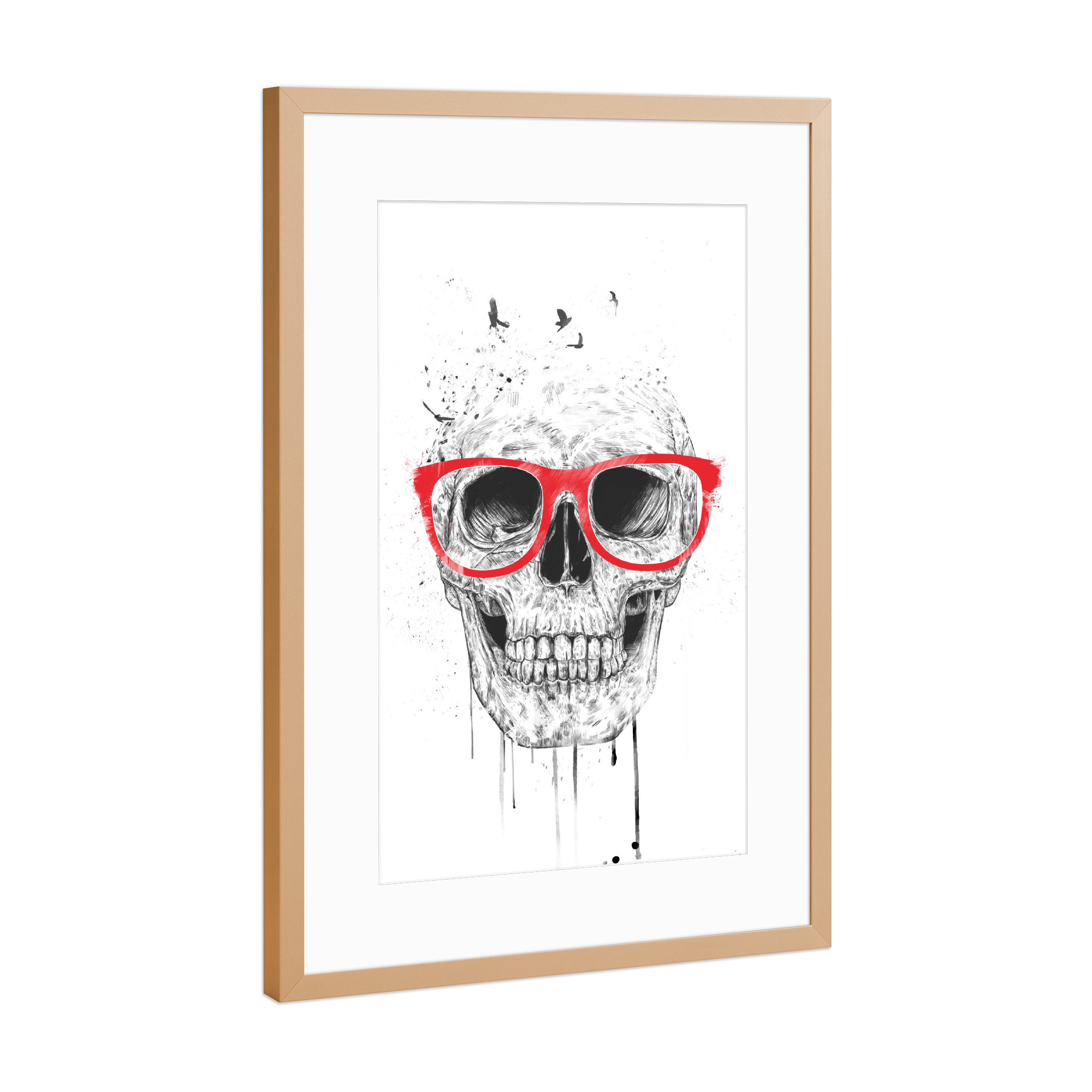 Poster mit Rahmen Kupfer "Skull with read glasses" artboxONE - Schwarzweiß,Männer,Halloween
