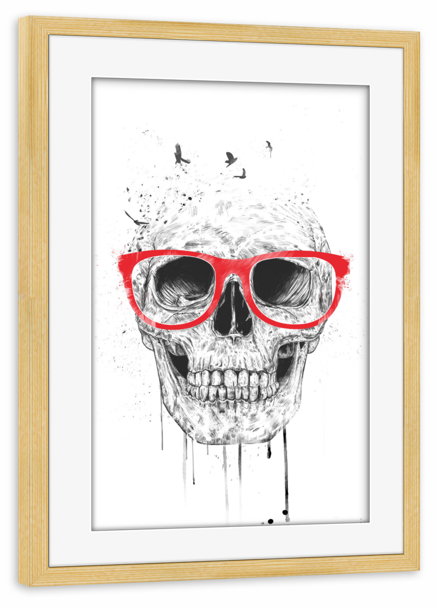 Poster mit Rahmen kiefer "Skull with read glasses" artboxONE - Schwarzweiß,Männer,Halloween