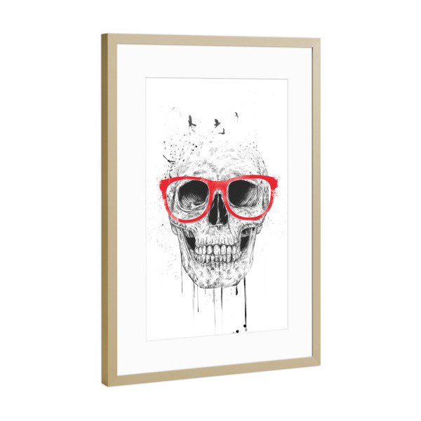 Poster mit Rahmen Gold "Skull with read glasses" artboxONE - Schwarzweiß,Männer,Halloween