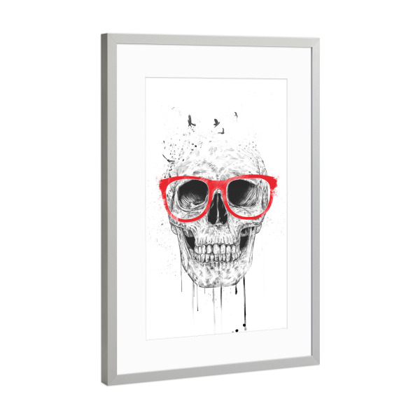 Poster mit Rahmen Silber "Skull with read glasses" artboxONE - Schwarzweiß,Männer,Halloween