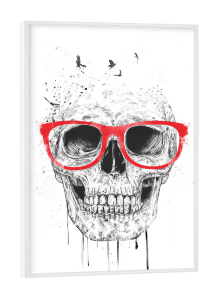 Poster mit weißem Rahmen "Skull with read glasses" artboxONE - Schwarzweiß,Männer,Halloween