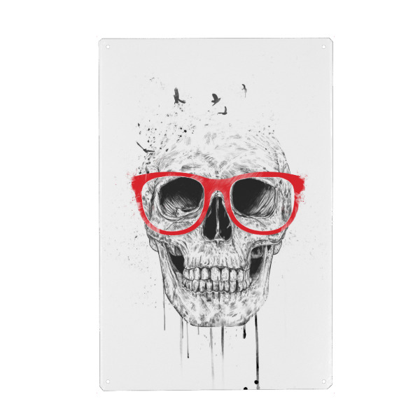 Metall Poster "Skull with read glasses" artboxONE - Schwarzweiß,Männer,Halloween - Glasses,Red,Skull,Rock and roll,Death,Hipster,Nerd,Geek,Science