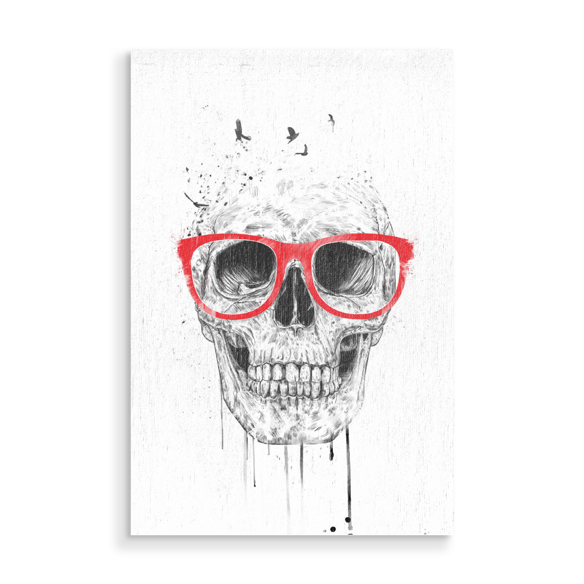 Holzbild "Skull with read glasses" artboxONE - Schwarzweiß,Männer,Halloween - Glasses,Red,Skull,Rock and roll,Death,Hipster,Nerd,Geek,Science