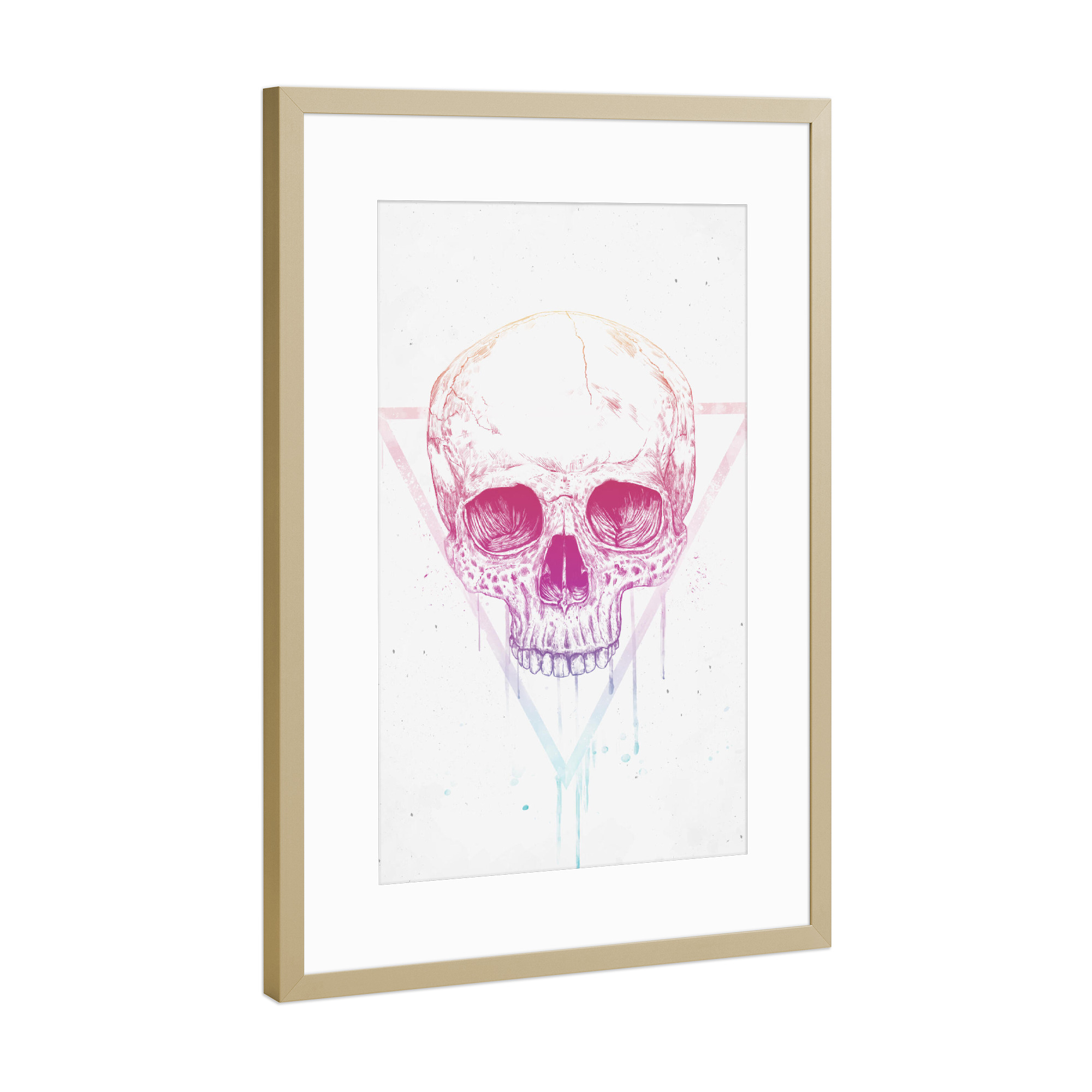 Poster mit Rahmen Gold "Skull in triangle" artboxONE - Männer,Halloween - Skull,Death,Heavy metal,Hipster,Bad boy,Hard rock,Rock and roll,Triangle