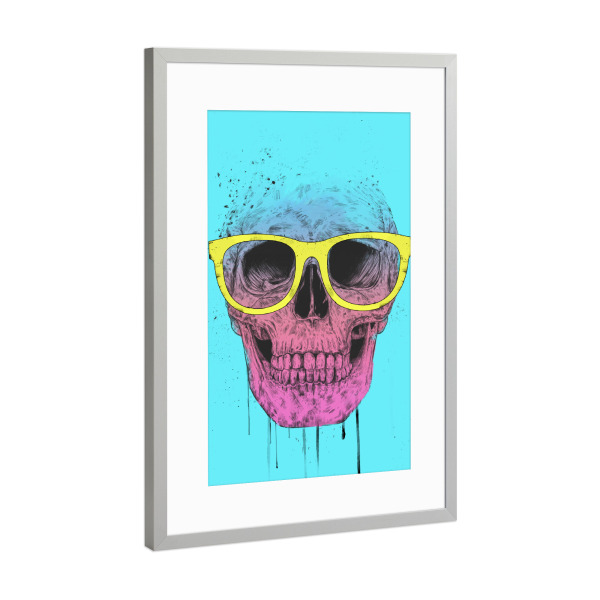 Poster mit Rahmen Silber "Pop Art Skull with glasses" artboxONE - Männer,Halloween - Totenkopf,Skull,Pop art,Halloween,Dead,Death