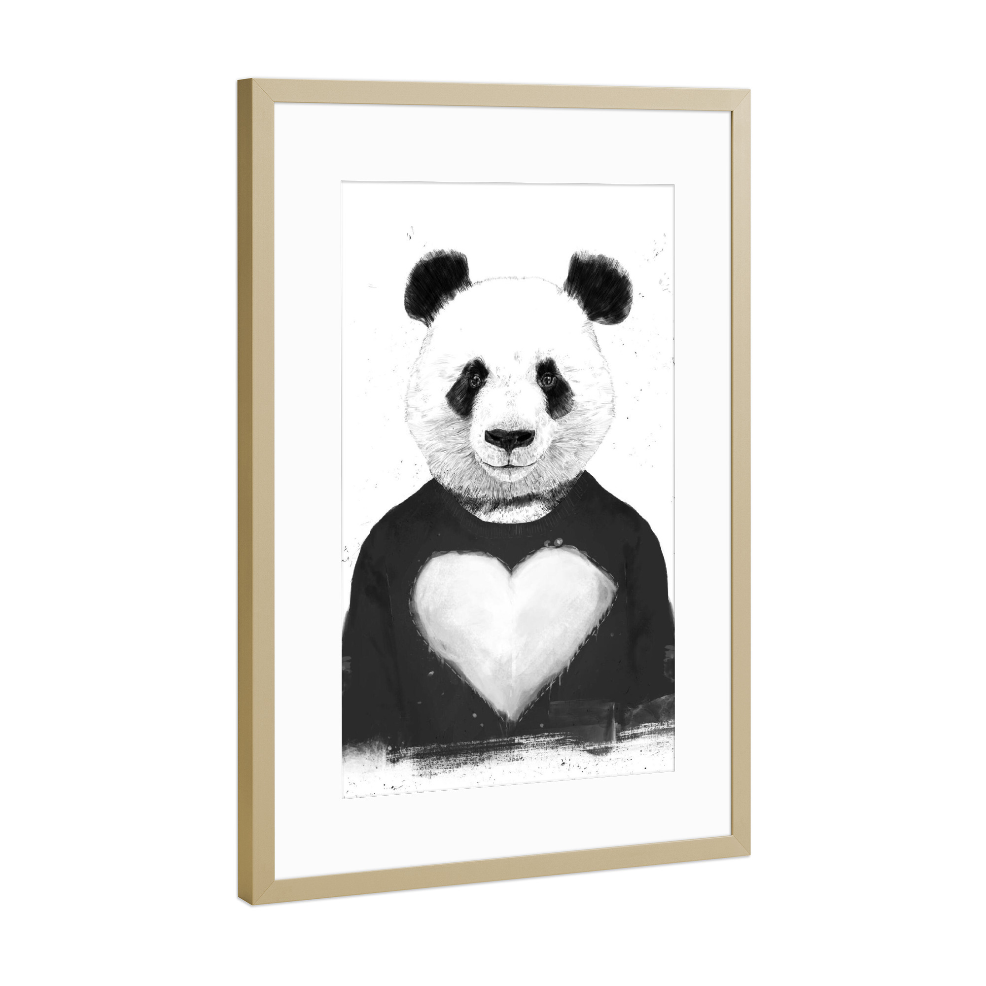 Poster mit Rahmen Gold "Lovely Panda" artboxONE - Tiere,Schwarzweiß,Liebe - Panda,Liebe,Bear,Love,Valentine,I love you