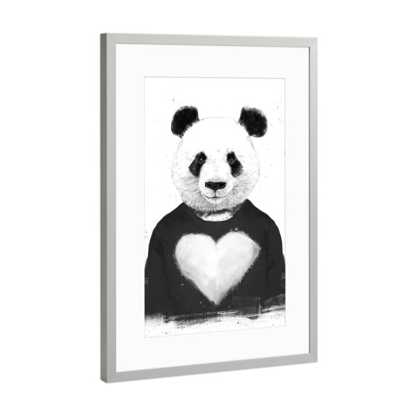 Poster mit Rahmen Silber "Lovely Panda" artboxONE - Tiere,Schwarzweiß,Liebe - Panda,Liebe,Bear,Love,Valentine,I love you