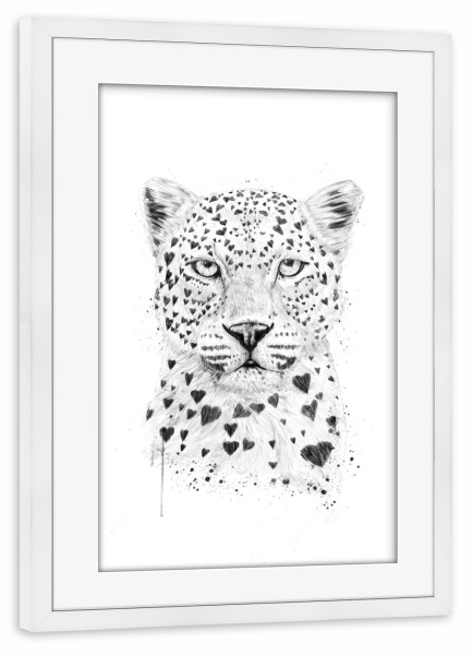 Poster mit Rahmen weiß "Lovely Leopard" artboxONE - Tiere,Schwarzweiß,Liebe - Leopard,Love,Liebe,Animal,Wild and free,Valentine