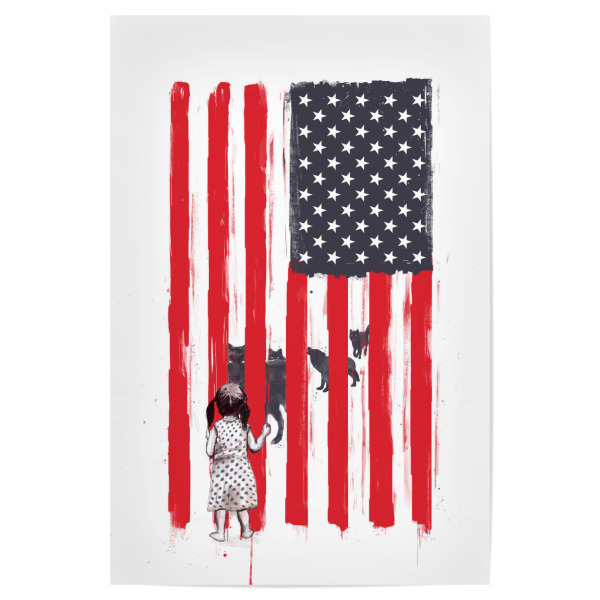 Poster "Little girl and wolves" artboxONE - Schwarzweiß,Männer - Amerika,America,Wolf,Wolves,Jail,Gitter,Gefängnis,Little girl,Mädchen