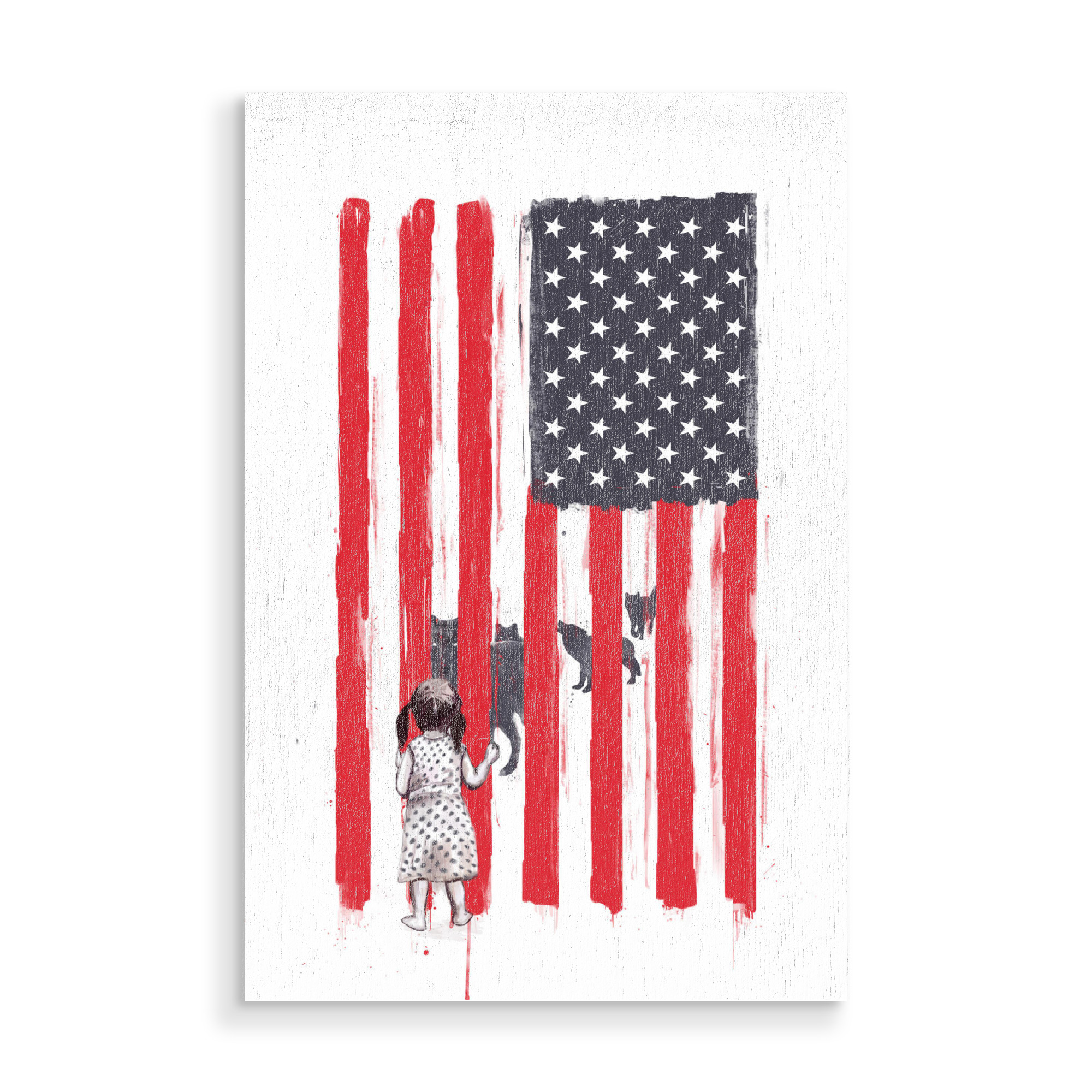 Holzbild "Little girl and wolves" artboxONE - Schwarzweiß,Männer - Amerika,America,Wolf,Wolves,Jail,Gitter,Gefängnis,Little girl,Mädchen