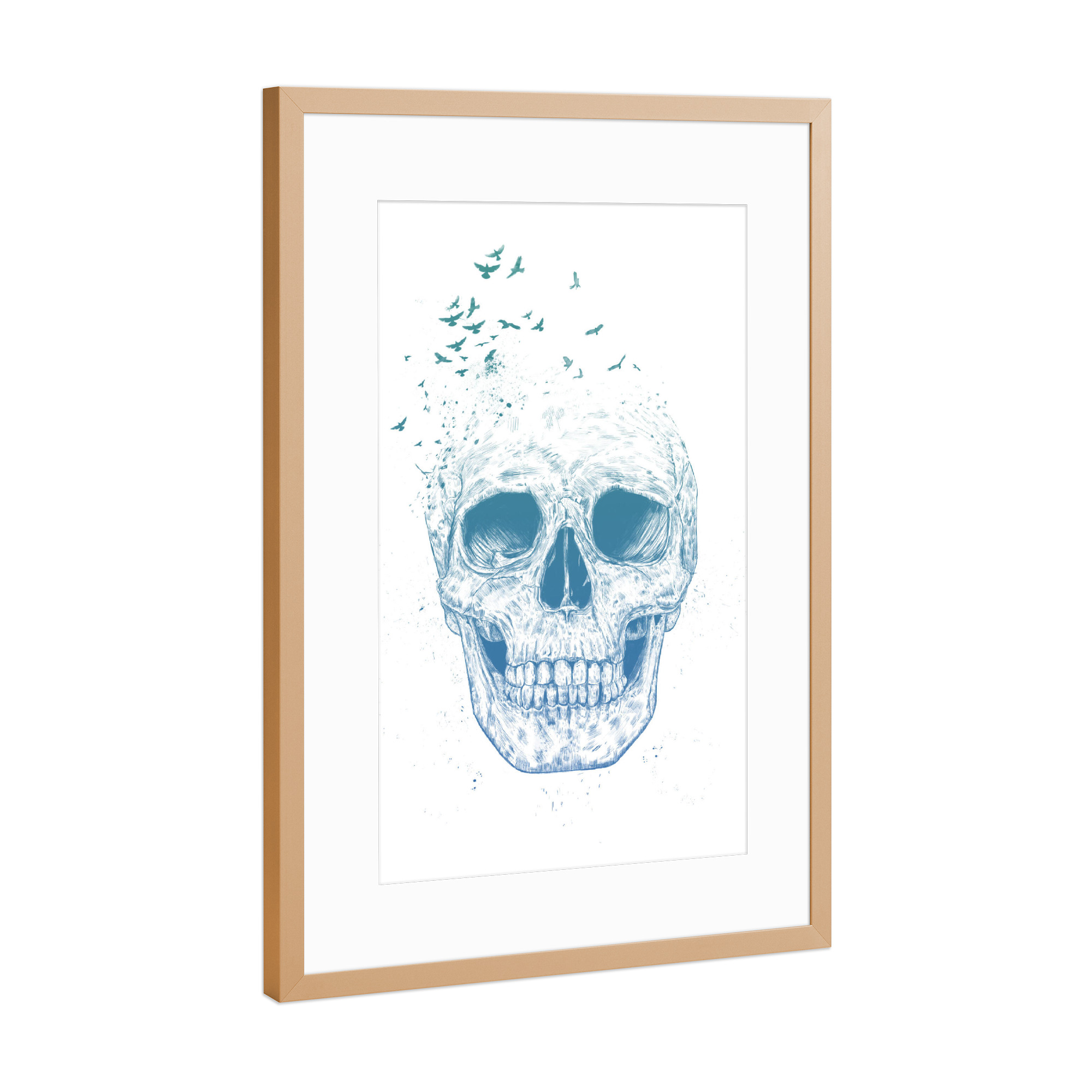 Poster mit Rahmen Kupfer "Let them fly" artboxONE - Tiere,Schwarzweiß,Männer - Totenkopf,Skull,Vögel,Birds,Fly,Fliegen,Bone,Life