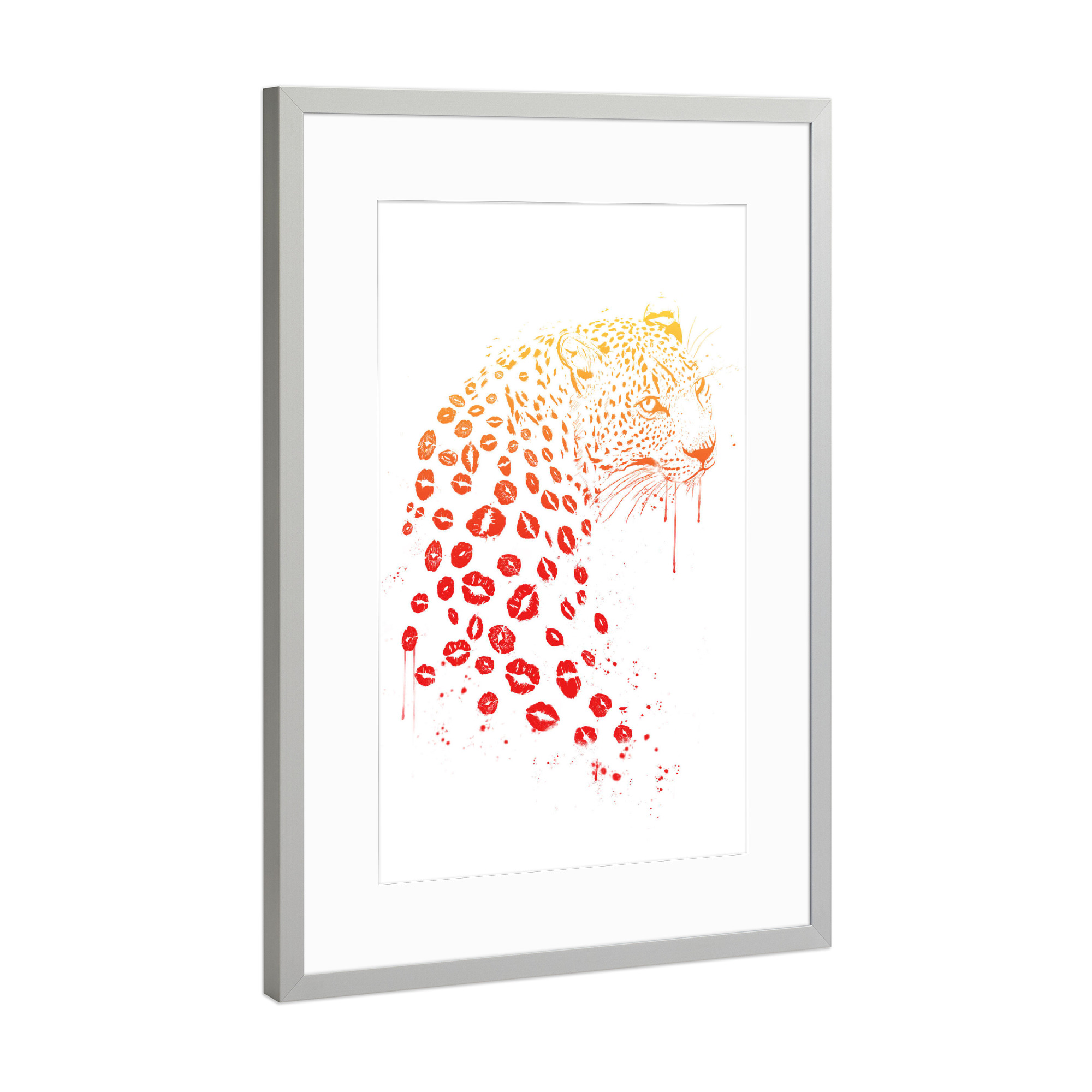 Poster mit Rahmen Silber "Kiss me 3" artboxONE - Tiere,Liebe - Leopard,Leo,Love,Liebe,Küsse,Kiss,Lippen,Lips