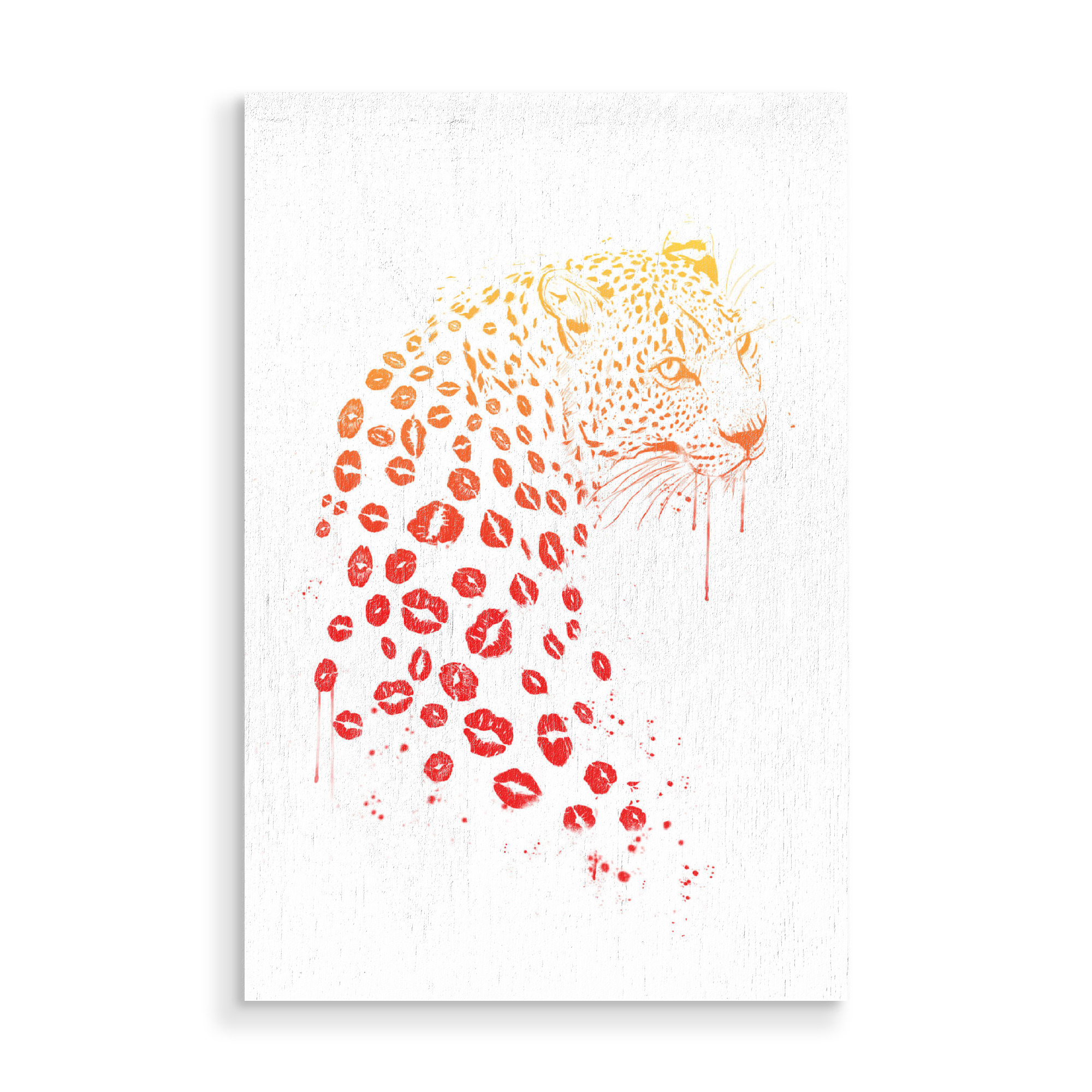 Holzbild "Kiss me 3" artboxONE - Tiere,Liebe - Leopard,Leo,Love,Liebe,Küsse,Kiss,Lippen,Lips