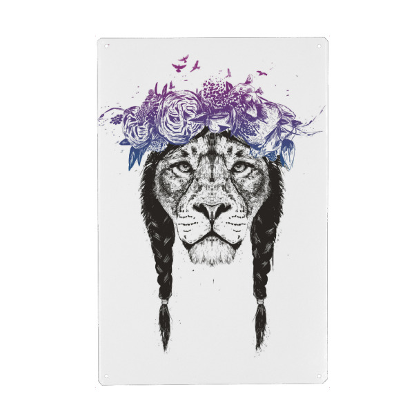 Metall Poster "King of Lions" artboxONE - Tiere,Schwarzweiß,Festivals,Lustig - Löwe,Zöpfe,König,King,King of the jungle,König der tiere,Proud,Festival