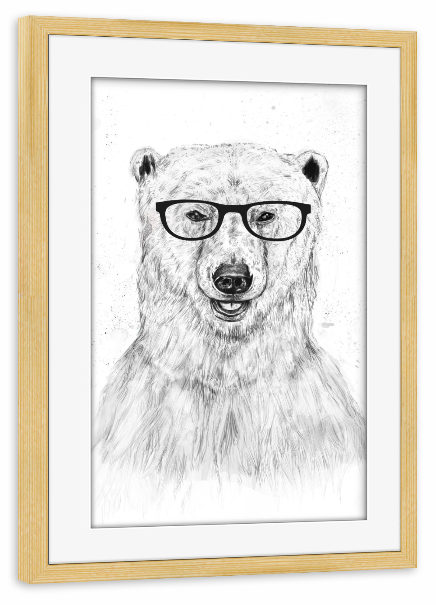Poster mit Rahmen kiefer "Geek Bear" artboxONE - Tiere,Schwarzweiß,Für Papa,Männer,Lustig - Bär,Bear,Brille,Nerd,Geek,Streber,Hipster,Cool guy