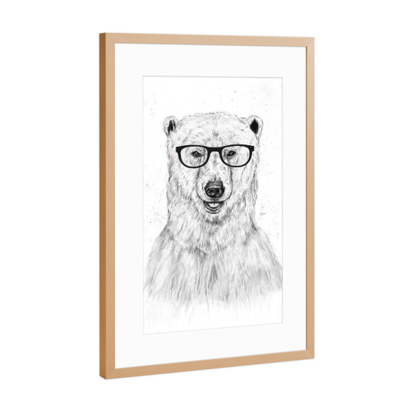Poster mit Rahmen Kupfer "Geek Bear" artboxONE - Tiere,Schwarzweiß,Für Papa,Männer,Lustig - Bär,Bear,Brille,Nerd,Geek,Streber,Hipster,Cool guy