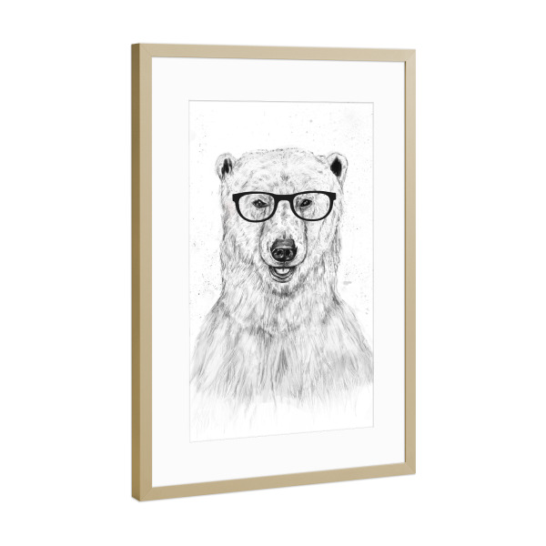 Poster mit Rahmen Gold "Geek Bear" artboxONE - Tiere,Schwarzweiß,Für Papa,Männer,Lustig - Bär,Bear,Brille,Nerd,Geek,Streber,Hipster,Cool guy