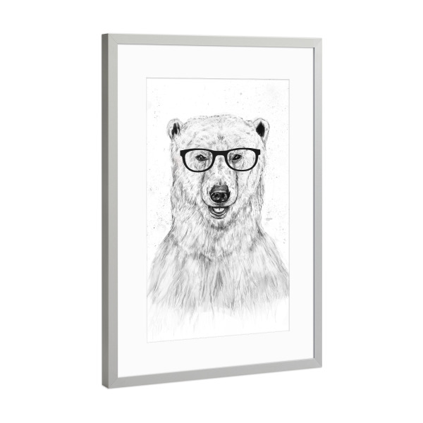 Poster mit Rahmen Silber "Geek Bear" artboxONE - Tiere,Schwarzweiß,Für Papa,Männer,Lustig - Bär,Bear,Brille,Nerd,Geek,Streber,Hipster,Cool guy