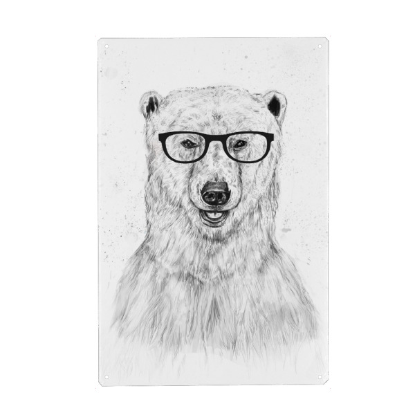 Metall Poster "Geek Bear" artboxONE - Tiere,Schwarzweiß,Für Papa,Männer,Lustig - Bär,Bear,Brille,Nerd,Geek,Streber,Hipster,Cool guy - Blechschild