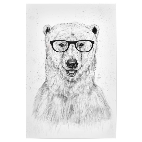Poster 30x20 cm "Geek Bear" artboxONE - Tiere,Schwarzweiß,Für Papa,Männer,Lustig - Bär,Bear,Brille,Nerd,Geek,Streber,Hipster,Cool guy