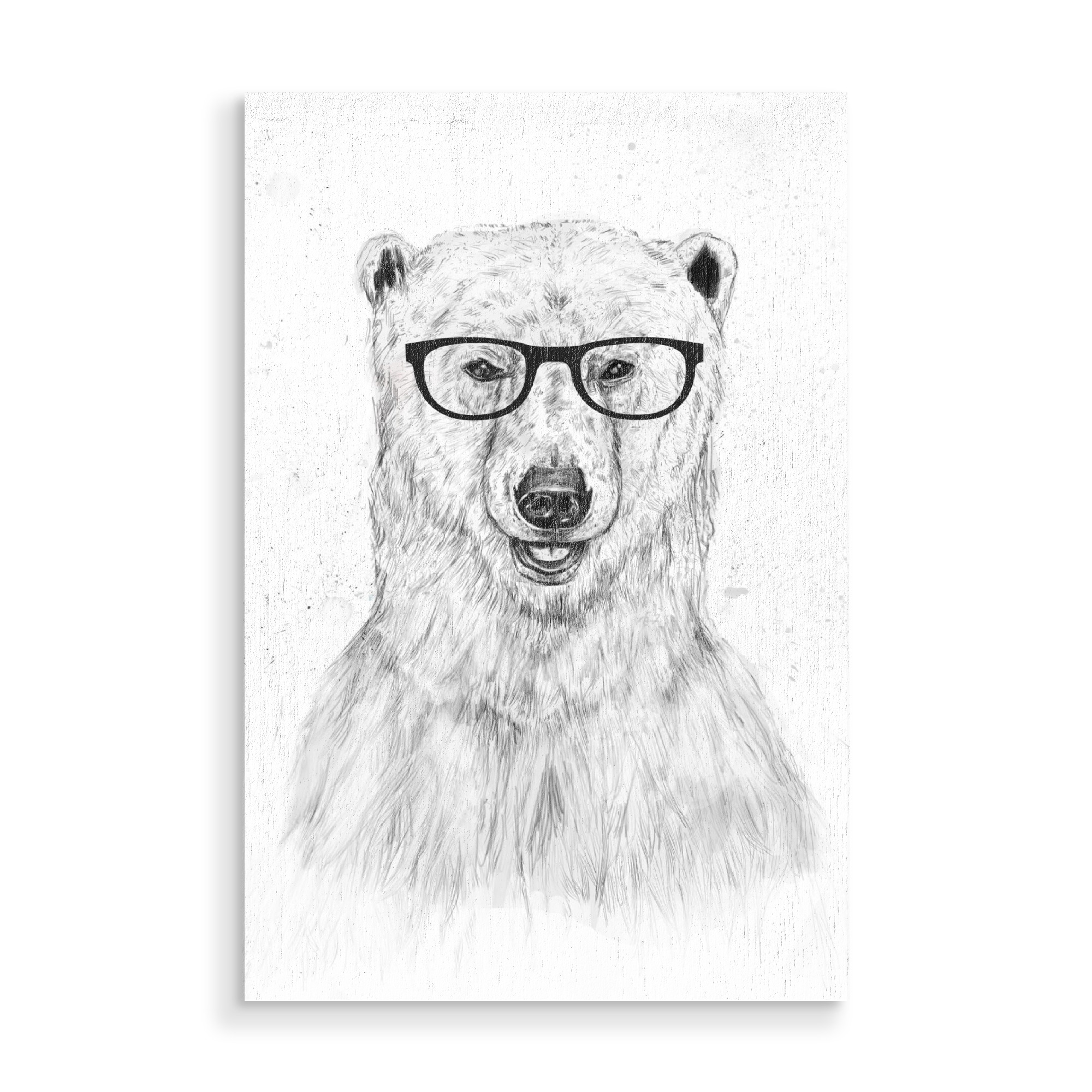 Holzbild "Geek Bear" artboxONE - Tiere,Schwarzweiß,Für Papa,Männer,Lustig - Bär,Bear,Brille,Nerd,Geek,Streber,Hipster,Cool guy