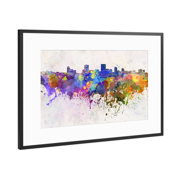 Poster mit Rahmen Schwarz (Metallic) "Anchorage skyline in watercolor" artboxONE - Städte,Reise,Abstrakt,Architektur
