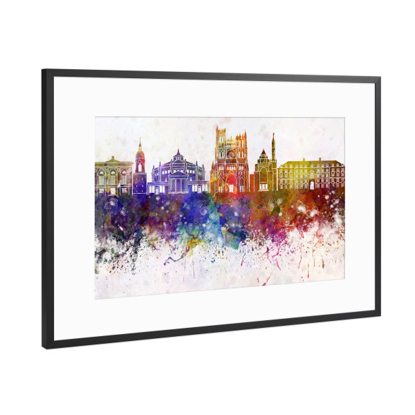 Poster mit Rahmen Schwarz (Metallic) "Amiens skyline in watercolor" artboxONE - Städte,Reise,Abstrakt,Architektur