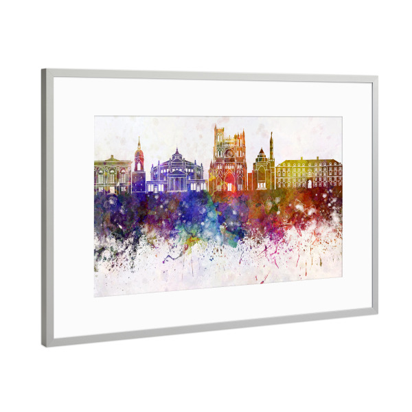 Poster mit Rahmen Silber "Amiens skyline in watercolor" artboxONE - Städte,Reise,Abstrakt,Architektur