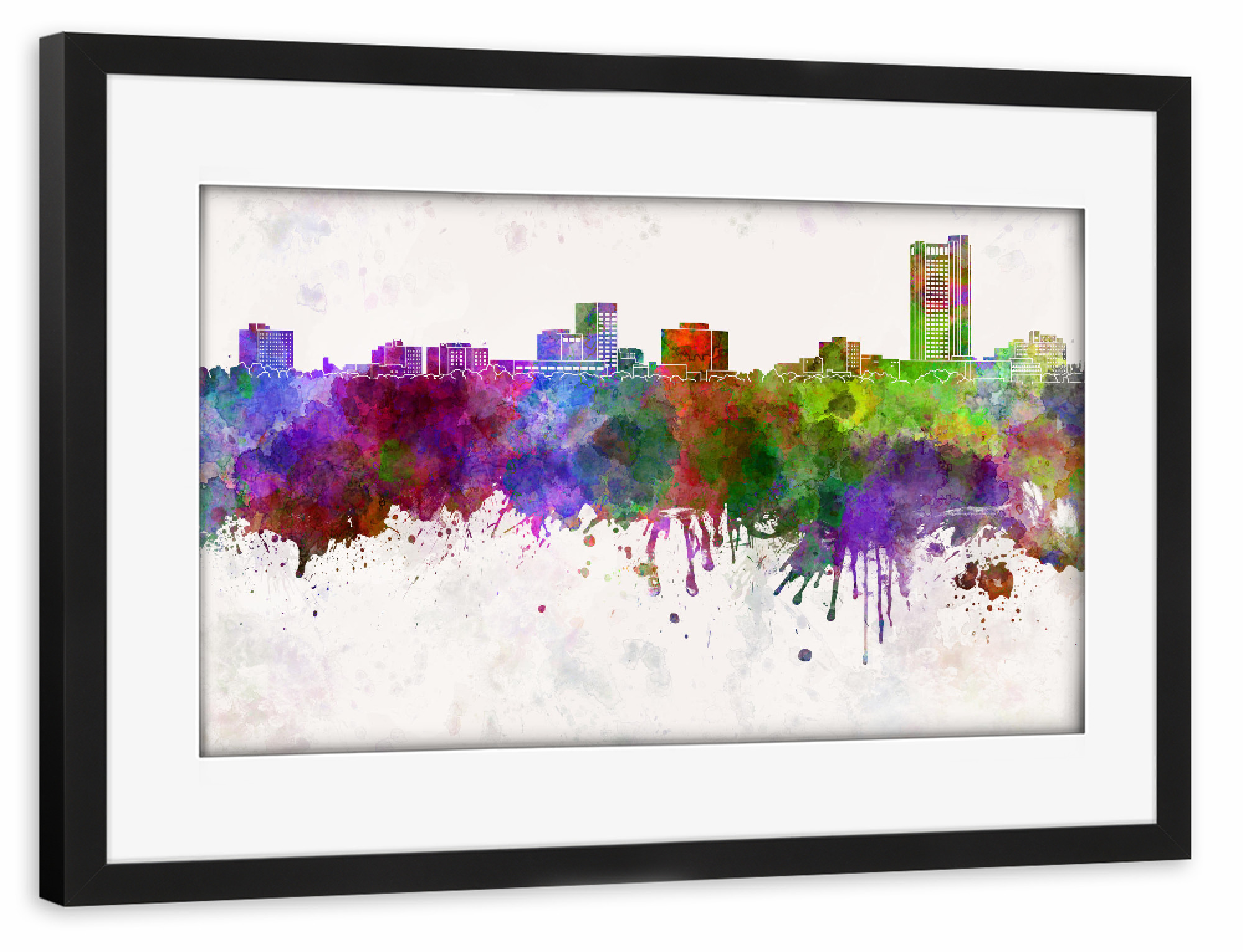 Poster mit Rahmen schwarz "Amarillo skyline in watercolor" artboxONE - Städte,Reise,Abstrakt,Architektur