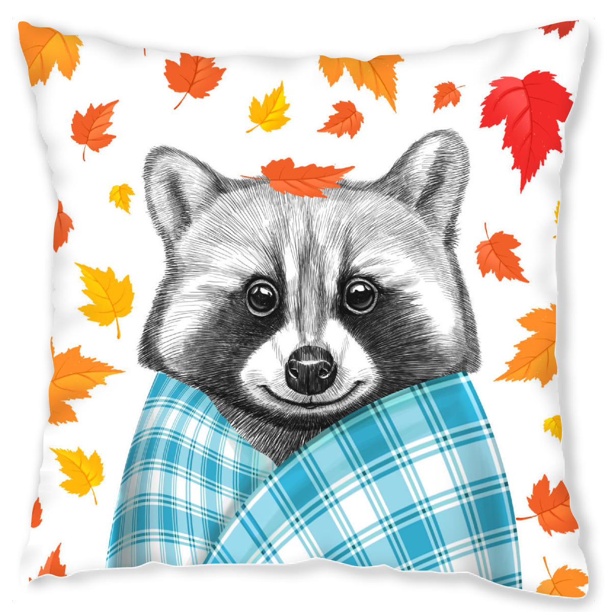 Design-Kissen "Autumn raccoon # 2" artboxONE - Natur,Tiere,Schwarzweiߟ,Lustig