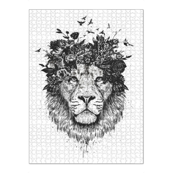 Puzzle Ravensburger "Floral Lion (bw)" artboxONE - Floral,Tiere,Schwarzweiß - Lion,Löwe,Blumen,Flower,Summer,Spring - Bild lion