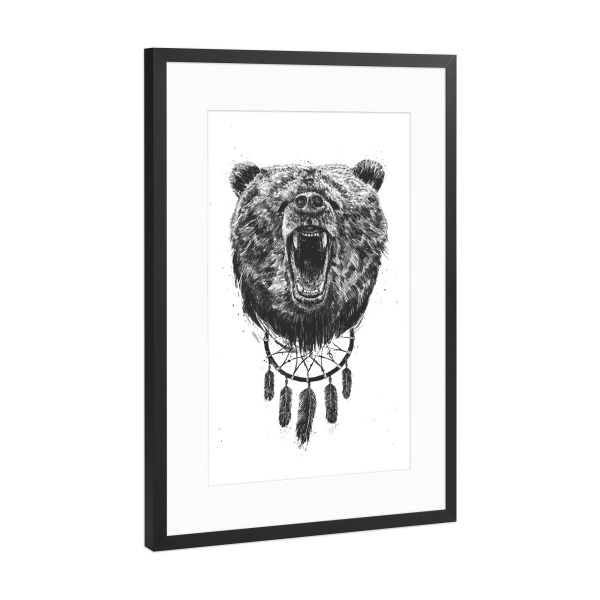 Poster mit Rahmen Schwarz (Metallic) "Dont wake the bear" artboxONE - Tiere,Schwarzweiß,Für Papa,Männer