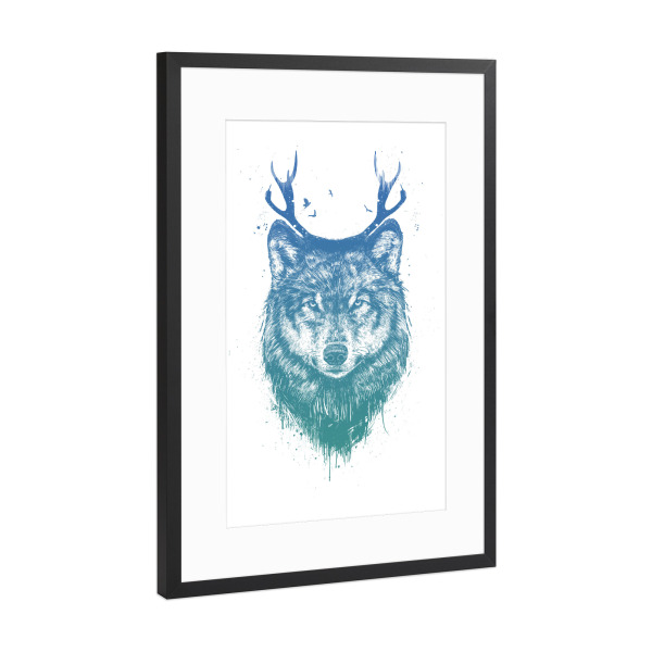 Poster mit Rahmen Schwarz (Metallic) "Deer Wolf" artboxONE - Tiere,Schwarzweiß,Weihnachten,Für Papa,Männer,Lustig