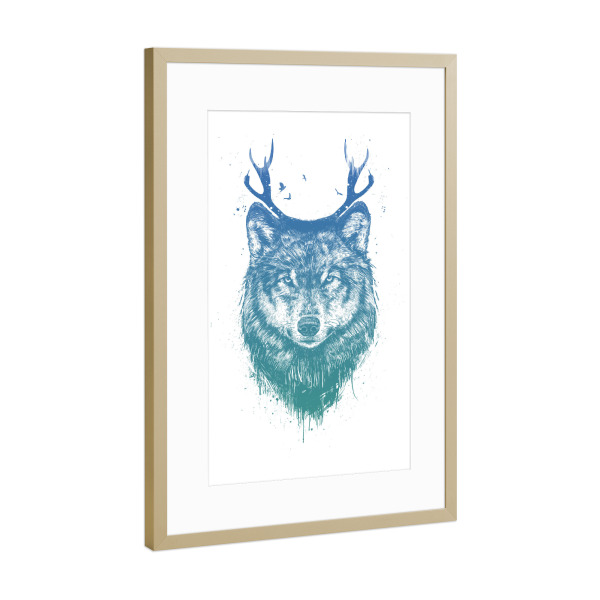 Poster mit Rahmen Gold "Deer Wolf" artboxONE - Tiere,Schwarzweiß,Weihnachten,Für Papa,Männer,Lustig