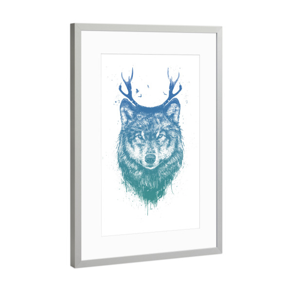 Poster mit Rahmen Silber "Deer Wolf" artboxONE - Tiere,Schwarzweiß,Weihnachten,Für Papa,Männer,Lustig