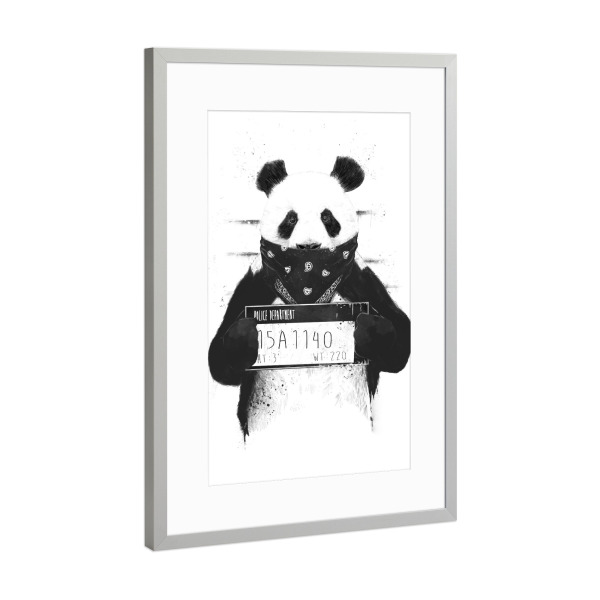 Poster mit Rahmen Silber "Bad Panda" artboxONE - Tiere,Schwarzweiß,Für Papa,Männer,Lustig - Panda,Bär,Böse,Bad,Gansta,Mundschutz,Bad boy,Lustig,Funny