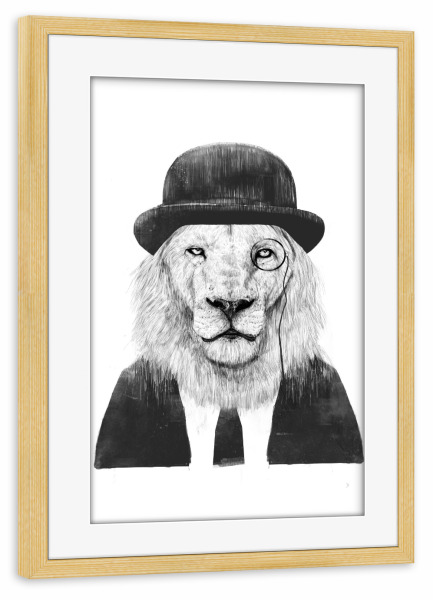 Poster mit Rahmen kiefer "Sir Lion" artboxONE - Tiere,Schwarzweiß,Für Papa,Männer,Lustig