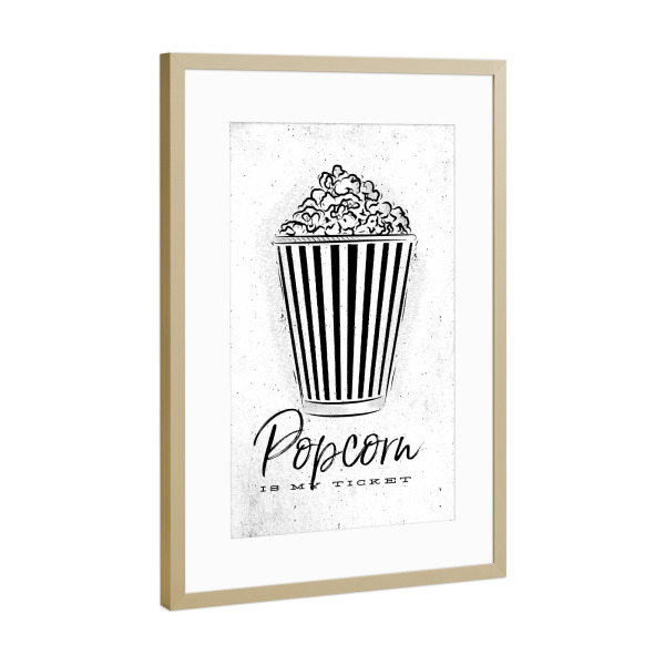 Poster mit Rahmen Gold "Popcorn movie" artboxONE - Film,Essen & Trinken,Schwarzweiß,Männer