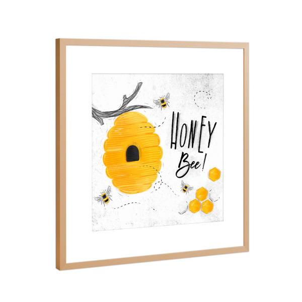 Poster mit Rahmen Kupfer "Honey bee" artboxONE - Typografie,Essen & Trinken,Schwarzweiß,Streetart